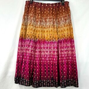 CHICO'S Lolla Rosa Foil Print Crinkle Maxi Skirt Cotton Elastic Waist Womens 2/L